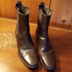 Womens 11B Chocolate Brown Leather Ankle Boots